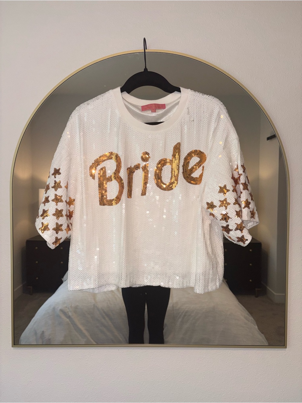 Simply Southern White Sequin Top with Gold 'Bride' Script